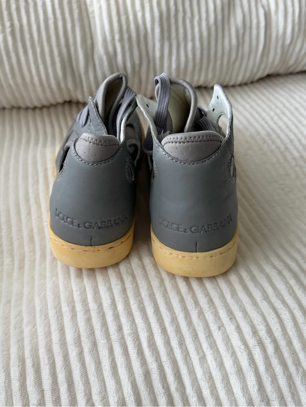 Dolce & Gabbana Gray Cut-Out Leather Sneakers Made in Italy
